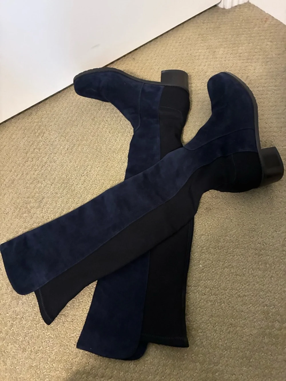 Stuart weitzman Navy Suede 550 Over-The-Knee Boots with Black Stretch Panel 6M